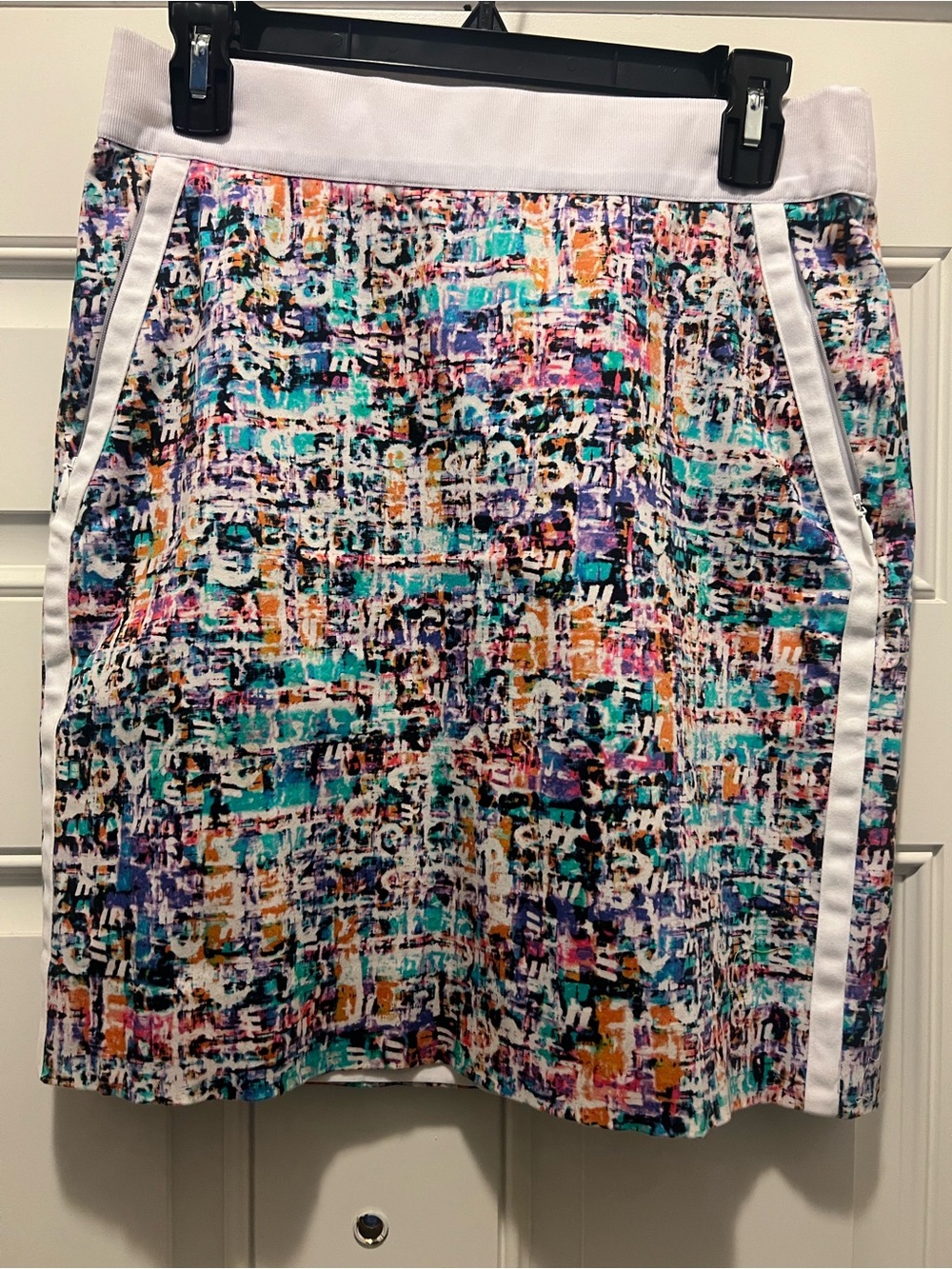 Etcetera Multicolor Abstract Print Pencil Skirt with White Trim